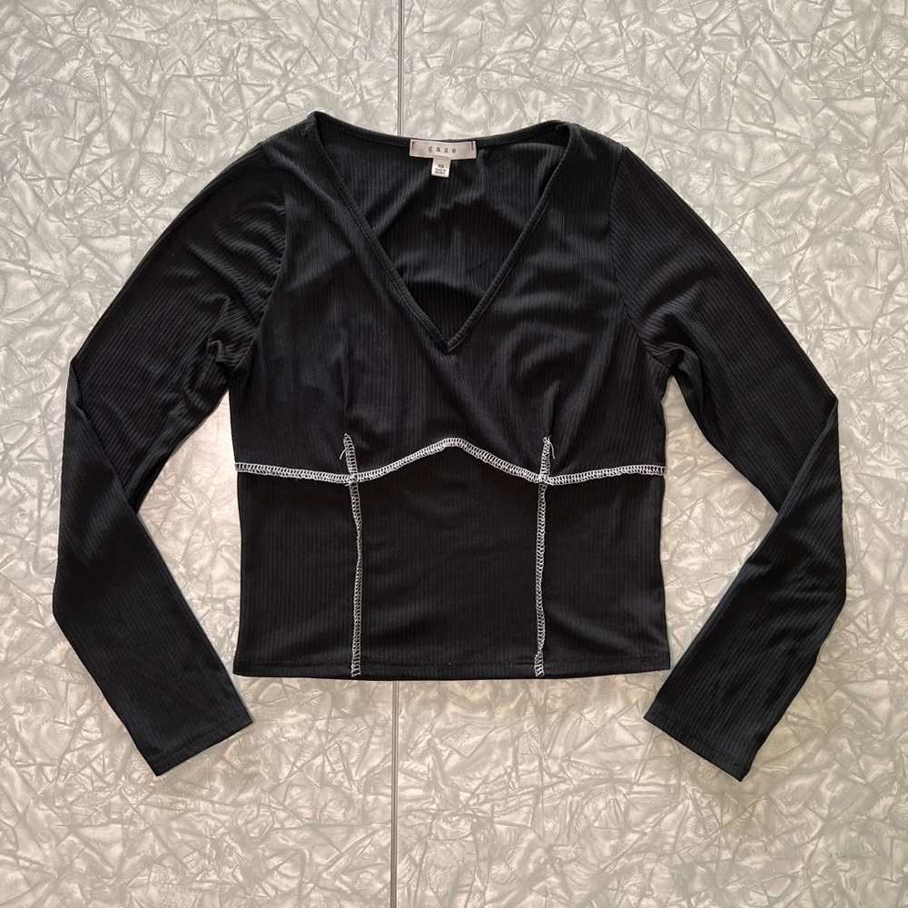 Gaze Crop Top Black Long Sleeve, Extra Small